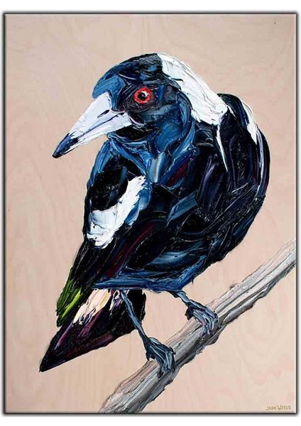 Kahverengi Gözlü Daldaki Karga Yağlı Boya Dokulu Tablo