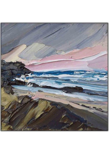 Mavi Dalgalı Deniz ve Kayalıklar Yağlı Boya Dokulu Tablo