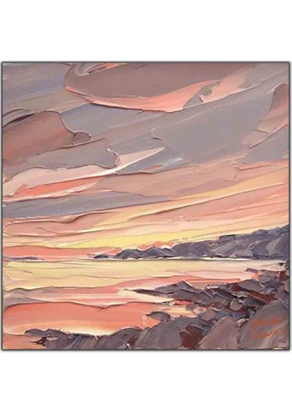 Pembe Denizin Kenarındaki Kayalıklar Yağlı Boya Dokulu Tablo