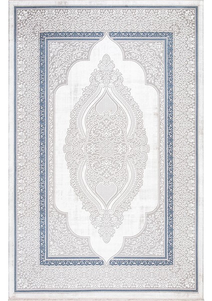 Ipek Mekik Halı Gordion Mavi Beyaz Klasik Göbekli Halı