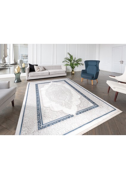 Ipek Mekik Halı Gordion Mavi Beyaz Klasik Göbekli Halı fırsatları