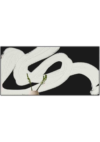 Soyut Siyah Zemin ve Beyaz Çizgiler Orijinal Yağlı Boya Tablo