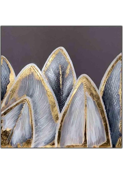 Altın Kenarlı Yapraklar Yağlı Boya Dokulu Tablo