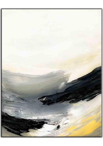 Soyut Siyah Gri Altın Darbeler Yağlıboya Dokulu Tablo