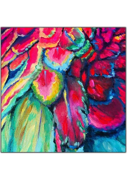 Kırmızı ve Yeşil Tüyler Yağlı Boya Dokulu Tablo