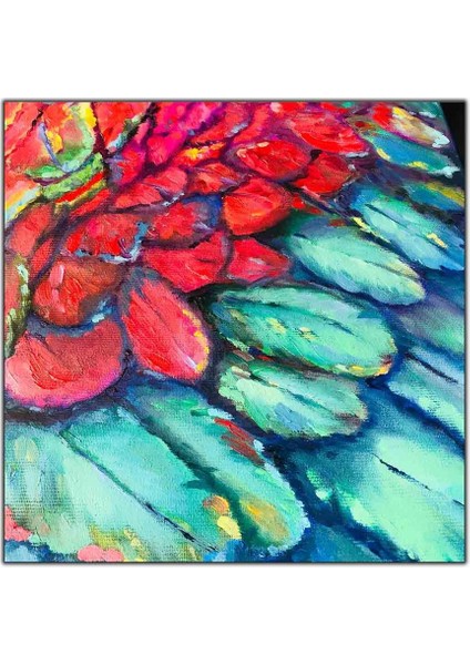 Kırmızı ve Mavi Tüyler Yağlı Boya Dokulu Tablo