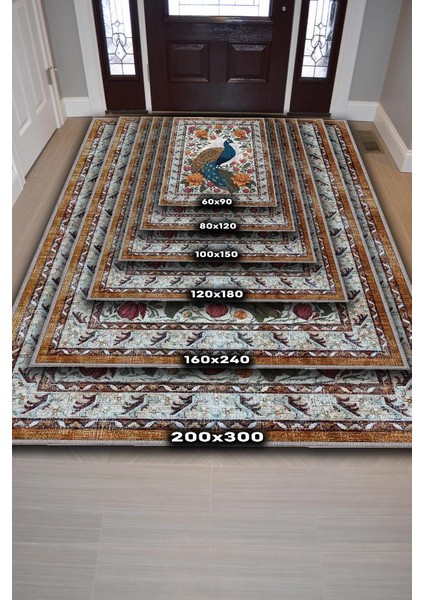 Nuh'un Gemisi Koleksiyonu Tavus Kuşu, Çiçek Desenli Art Deco Tarzı Vintage Halı,Çok Renkli Maksimalist Halı indirimleri