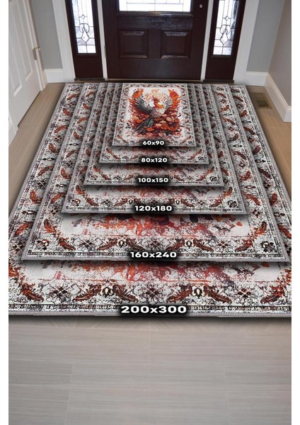 Nuh'un Gemisi Koleksiyonu Anka Kuşu, Çiçek Desenli Art Deco Tarzı Vintage Halı,Çok Renkli Maksimalist Halı