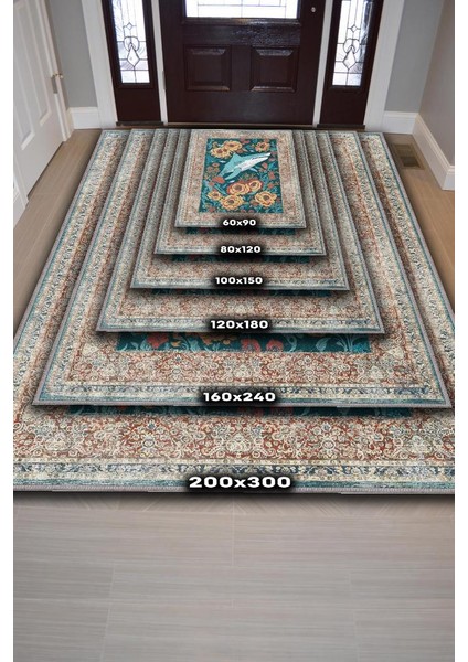 Nuh'un Gemisi Koleksiyonu Köpek Balığı, Çiçek Desenli Art Deco Tarzı Vintage Halı,Çok Renkli Maksimalist Halı