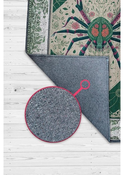 Nuh'un Gemisi Koleksiyonu Örümcek, Çiçek Desenli Art Deco Tarzı Vintage Halı,Çok Renkli Maksimalist Halı