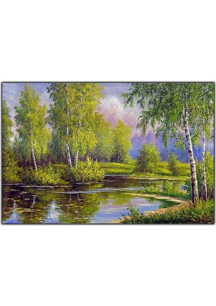 Yeşil Orman ve Göl Orijinal Yağlı Boya Tablo