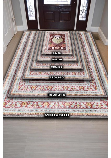 Nuh'un Gemisi Koleksiyonu Koyun, Çiçek Desenli Art Deco Tarzı Vintage Halı,Çok Renkli Maksimalist Halı