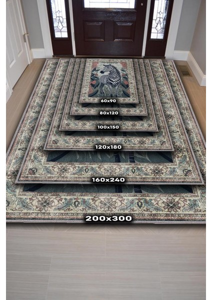 Nuh'un Gemisi Koleksiyonu Zebra, Çiçek Desenli Art Deco Tarzı Vintage Halı,Çok Renkli Maksimalist Halı