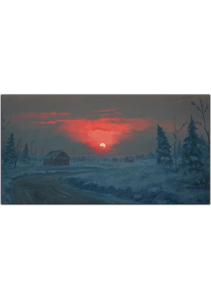 Karlı Köyde Gün Doğumu Kanvas Tablo