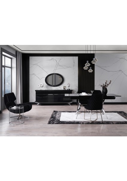 Masarati Gümüş Mdf Yemek Odası