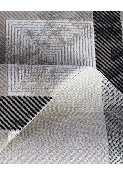 Ipek Mekik Halı Gordion Siyah Kahve Geometrik Çizgili Halı modelleri