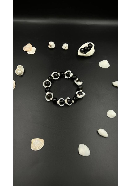 Doğal Obsidyen Taşlı Deniz Kabuklu 925 Ayar Gümüş Kadın Bileklik fırsatları