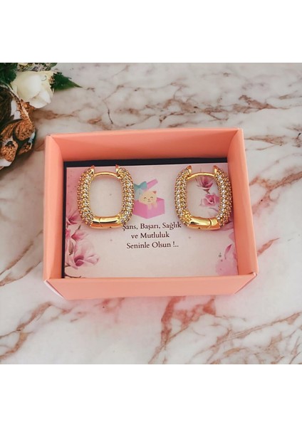 Zirkon Taşlı Altın Kare Küpe | Anti-Alerjik ve Kararmaz modelleri