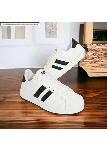 Konfores 1705-28787 Anatomik Tabanlı Süperstar Modeli Sneakers Ayakkabı - NKT01705-BEYAZ Siyah-40