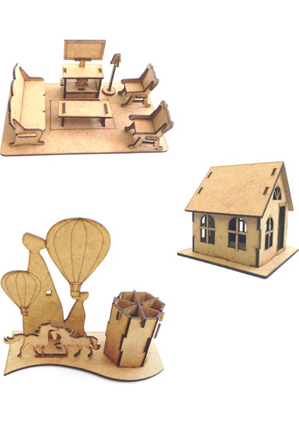 3 'lü Ahşap 3D Maket ,ahşap 3D Puzzle Seti 3st-3