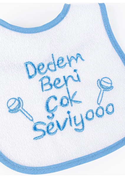 Dedem Beni Çok Seviyo Yazılı Erkek Bebek Su Geçirmez Mama Önlüğü