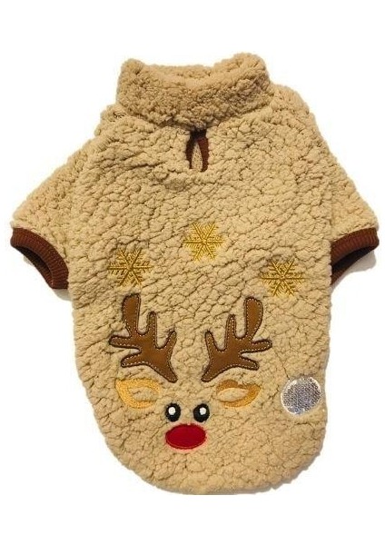Bej Deer Peluş Orta Irk Köpek Sweatshirtü (8 kg-20 kg arası köpeklere uygundur)