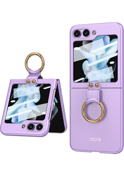Samsung Galaxy Z Flip 5 Uyumlu Kıpta Yüzüklü Flip Sert Arka Kapak