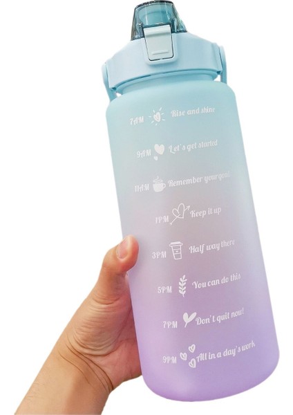 2 L Motivasyon Yazılı ve Saat Işaretli Su Matarası - Yeşil (Yurt Dışından)