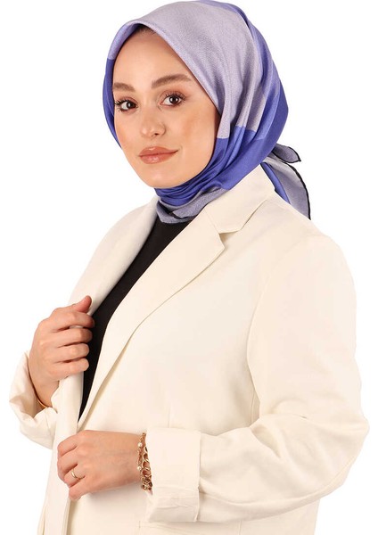 Saks Lila Geometrik Desen Twill İpek Eşarp