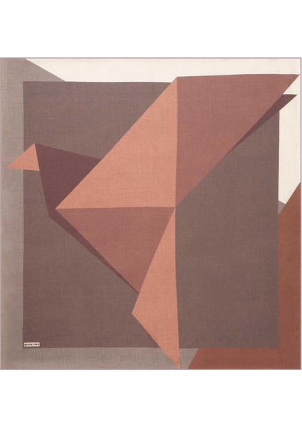 Kahverengi Somon Geometrik Desen Twill İpek Eşarp