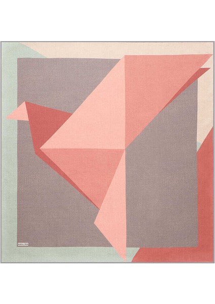 Somon Gri Geometrik Desen Twill İpek Eşarp