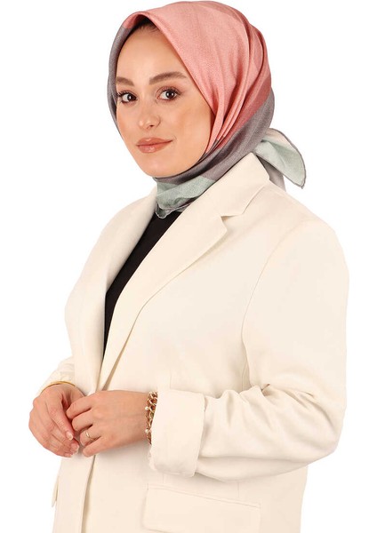 Somon Gri Geometrik Desen Twill İpek Eşarp fiyatları