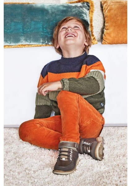 Erkek Çocuk Fitilli Slim Fit Basic Pantolon 537 Turuncu