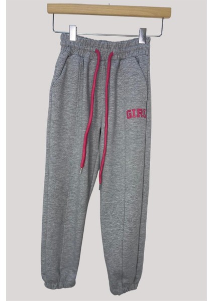 Kız Çocuk Girl Baskılı Biye Detaylı Eşofman Altı 25002 Gri