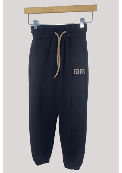 Kız Çocuk Girl Baskılı Biye Detaylı Eşofman Altı 25002 Siyah