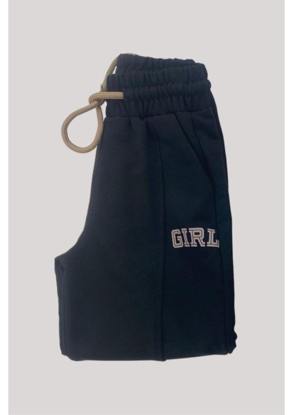 Kız Çocuk Girl Baskılı Biye Detaylı Eşofman Altı 25002 Siyah modelleri