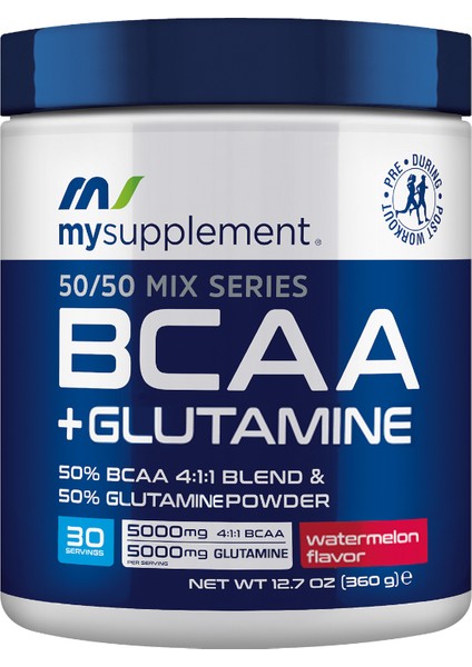 Bcaa+Glutamin Karpuz Aromalı 360 gr 30 Servis - Bcaa + Glutamine - 5g Bcaa + 5g Glutamin Amino Asit