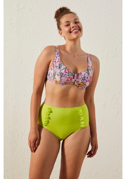 Basic Yüksek Bel Fırfırlı Yeşil Bikini Altı