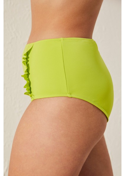 Basic Yüksek Bel Fırfırlı Yeşil Bikini Altı