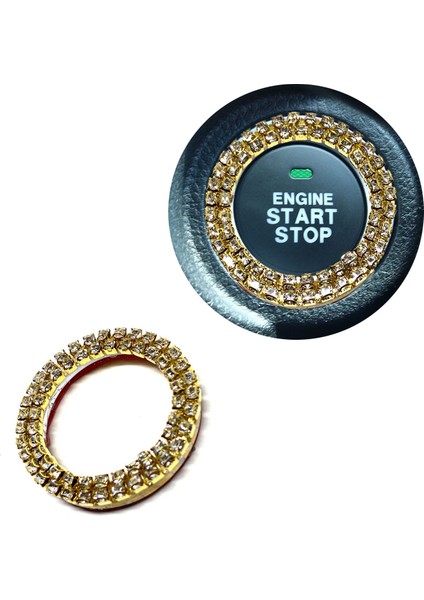 Kristal Taşlı Start Stop Düğme Halkası Altın