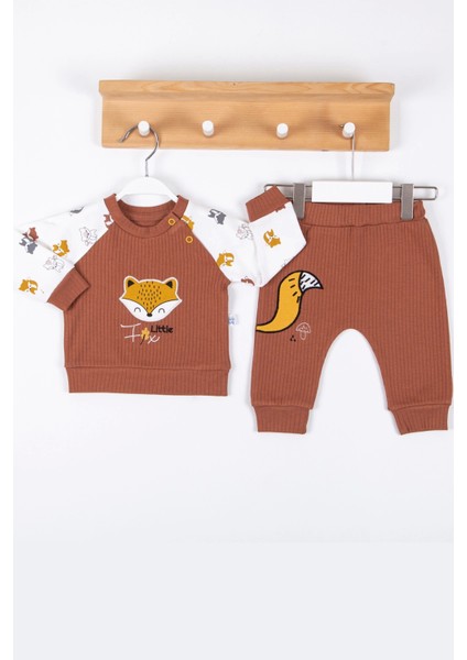 Littie Fox Nakışlı % 100 Pamuklu 2'li Erkek Takım