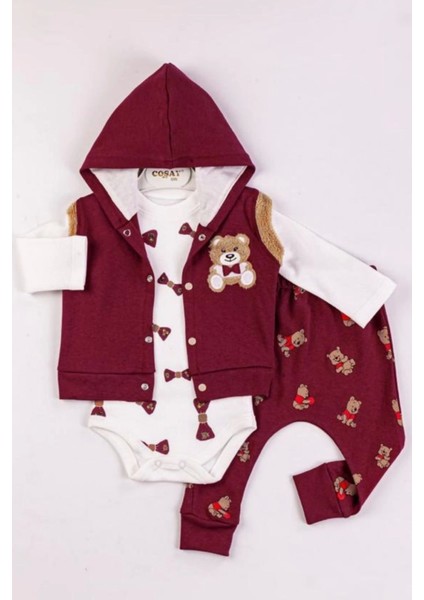 Bear Nakışlı Yelekli 3'lü Erkek Bebek Takımı fiyatları