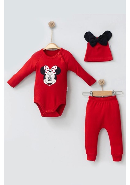 Mickey Desenli Şapkalı 3'lü Erkek Bebek Takımı