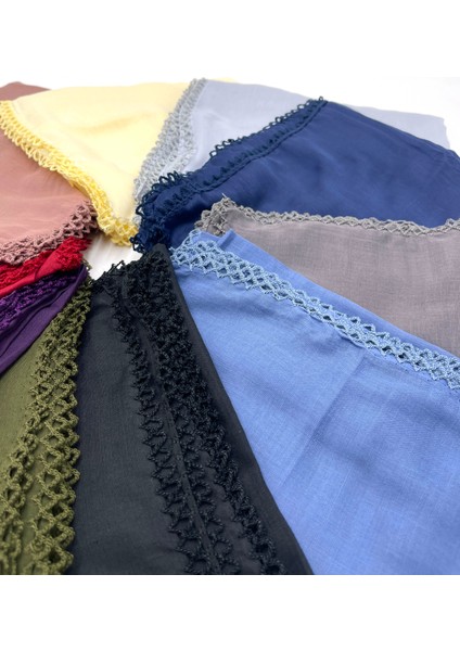Naz Ipek 10'lu Set Kenarları Oyalı %100 Pamuklu Yazma 100X100CM Eşarp Toptan Dağıtmalık