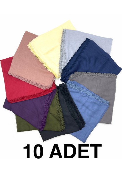 Naz Ipek 10'lu Set Kenarları Oyalı %100 Pamuklu Yazma 100X100CM Eşarp Toptan Dağıtmalık