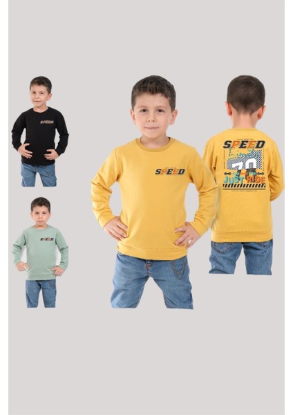 Erkek Çocuk Speed Baskılı Şardonlu Sweatshirt 224473 Çağla Yeşili