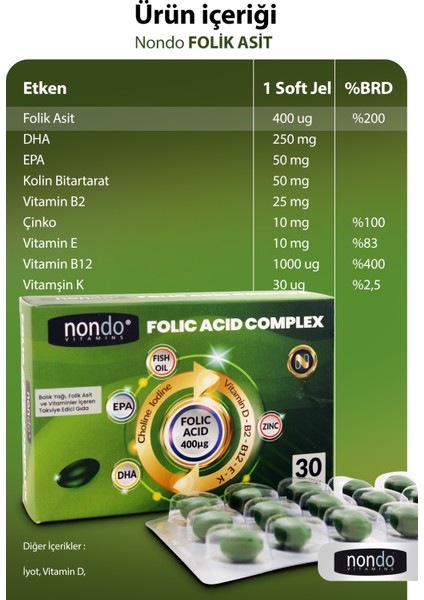 Folic Acid Complex 30 Yumuşak Jelatin Kapsül