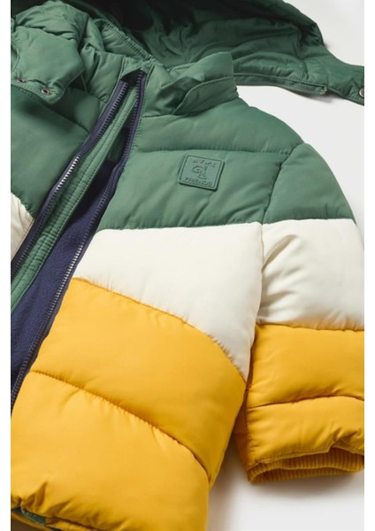 Erkek Bebek Renk Bloklu Polar Astarlı Kışlık Mont 2437 Haki