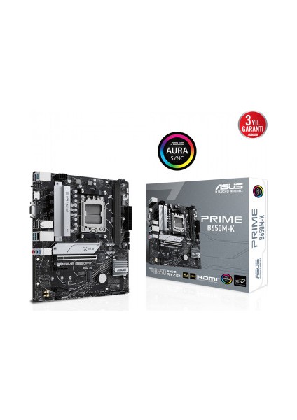 Prıme B650M-K Amd B650 Am5 Ddr5 6400 Dp Vga 2X M2 Usb3.2 Aura Rgb 2.5Gbit Lan Matx (Prıme B650M-K) Anakart