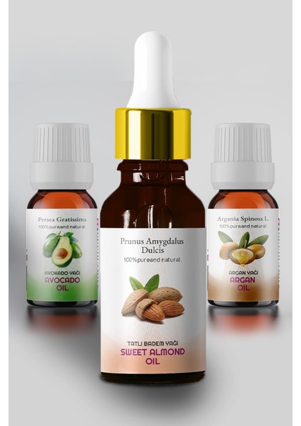 En Sevilen Aromaterapi Sabit Yağlar Paketi ( Argan 10 ml Avokado 10 ml Tatlı Badem 50 ml )